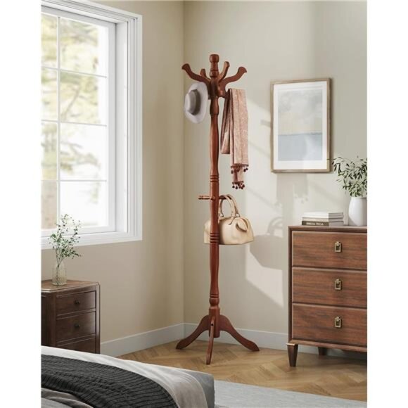 Coat Stand, Solid Wood Freestanding Coat Rack with 11 Hooks, Hall Tree - Picture 6 of 7